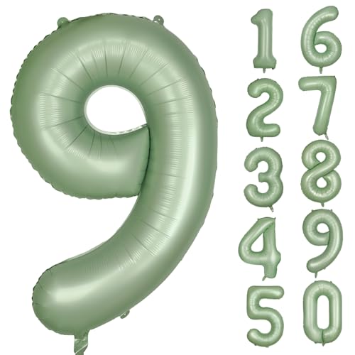 Grün Luftballon 9 Olivgrün Nummer 9 Folienballon Salbeigrün 9 Ballons 40 Zoll Mylar Helium Ballon für Geburtstag Party Dekorationen Mädchen Jungen Baby Dusche Hochzeit Jahrestag Deko (Nummer 9) von CHANGZHONG