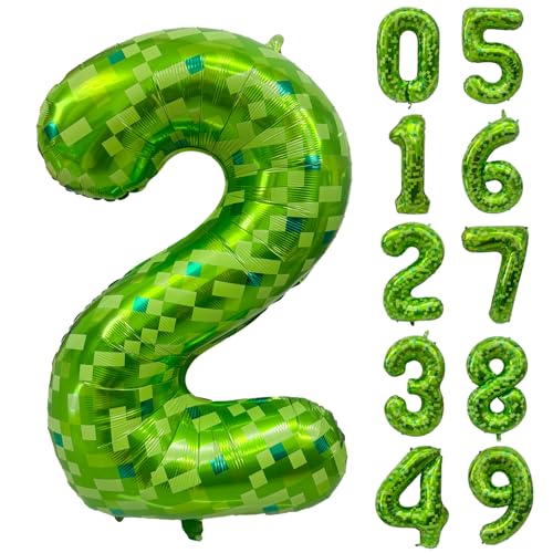 Grüne Zahlenballons, Gaint Green Pixel Nummer 2 Luftballon 101,6 cm, dunkelgrün, 2 Ballon für Kinder, Jungen, Mädchen, 2. Geburtstag, Party-Dekoration von CHANGZHONG