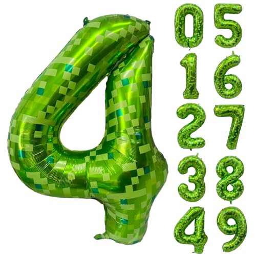 Grüne Zahlenballons, Gaint Green Pixel Zahl 4, Ballon 101,6 cm, Dunkelgrün, 4 Ballon für Kinder, Jungen, Mädchen, 4. Geburtstag, Party-Dekoration von CHANGZHONG