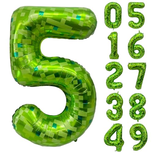 Grüne Zahlenballons, Gaint Green Pixel Zahl 5, Ballon 101,6 cm, dunkelgrüner 5-Ballon für Kinder, Jungen, Mädchen, 5. Geburtstag, Party-Dekoration von CHANGZHONG