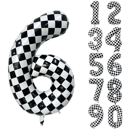Karierter Geburtstag Ballon, Zahlen Luftballon 6, Schwarz-Weißer Zahlenballon, Riesen Folienballon Zahl 6 für Jungen Mädchen Geburtstag Party Autos Party Dekoration 6 jahre Geburtstagsdeko Karierter Geburtstag Ballon, Zahlen Luftballon 6, Schwarz-Weißer Zahlenballon, Riesen Folienballon Zahl 6 für Jungen Mädchen Geburtstag Party Autos Party Dekoration 6 jahre Geburtstagsdeko von CHANGZHONG