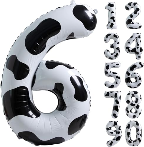 Kuh Zahl 6 Luftballon Geburtstag Dekorationen 40 Zoll Zahlen 6 Ballon Cowgirl Thema Zahl Ballons für 6. Geburtstag Party Bauernhof Scheune Dekor für Kinder von CHANGZHONG