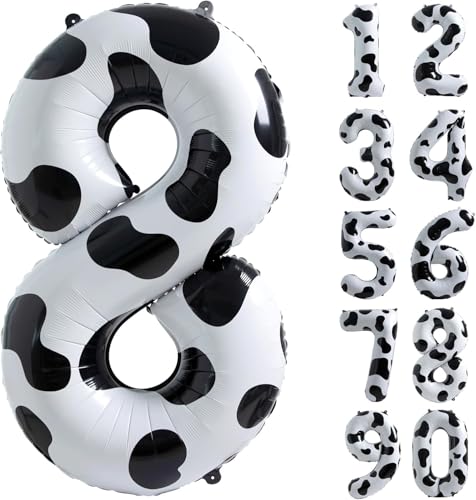 Kuh Zahl 8 Luftballon Geburtstag Dekorationen 40 Zoll Zahlen 8 Ballon Cowgirl Thema Zahl Ballons für 8. Geburtstag Party Bauernhof Scheune Dekor für Kinder von CHANGZHONG