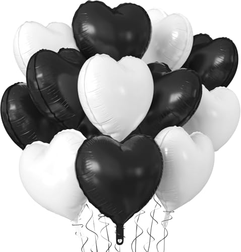 Schwarz-weißer Folienballon, 45,7 cm, 20 Stück, Noir Blush Magenta Herzförmige Folienballons für Valentinstag, Hochzeit, Jahrestag, Geburtstag, Brautparty, Babyparty, Party-Dekorationen Schwarz-weißer Folienballon, 45,7 cm, 20 Stück, Noir Blush Magenta Herzförmige Folienballons für Valentinstag, Hochzeit, Jahrestag, Geburtstag, Brautparty, Babyparty, Party-Dekorationen von CHANGZHONG