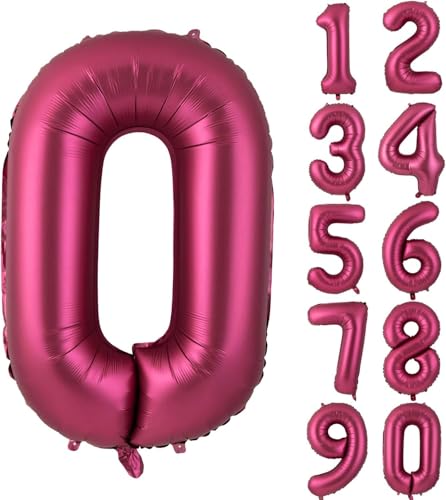 Zahlen 0 Ballons 40 Zoll Wein rot Luftballon 0 Burgund Folie Helium große Ballons für Geburtstag Party Jahrestag Dekorationen（Digital 0） von CHANGZHONG