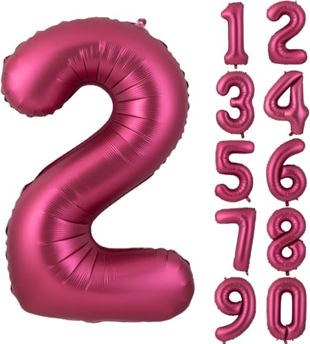 Zahlen 2 Ballons 40 Zoll Wein rot Luftballon 2 Burgund Folie Helium große Ballons für Geburtstag Party Jahrestag Dekorationen（Digital 2） von CHANGZHONG