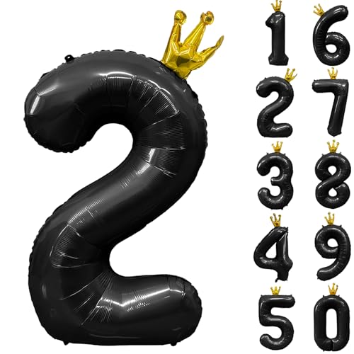 Zahlen 2 Luftballon 40 Zoll Schwarz Zahl Ballons mit Krone Zahlenballons mit Krone Schwarz Krone Ballon Zahlen 0-9 für Geburtstag Party Dekorationen Mädchen Geburtstag Dekor von CHANGZHONG