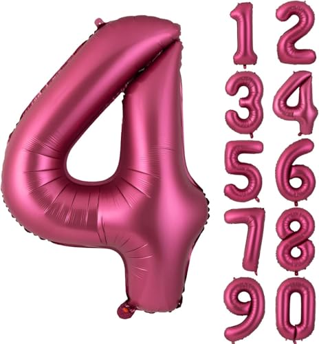 Zahlen 4 Ballons 40 Zoll Wein rot Luftballon 4 Burgund Folie Helium große Ballons für Geburtstag Party Jahrestag Dekorationen（Digital 4） von CHANGZHONG