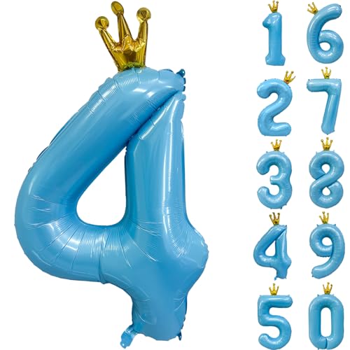 Zahlen 4 Luftballon 40 Zoll Blau Zahl Ballons mit Krone Zahlenballons mit Krone Blau Krone Ballon Zahlen 0-9 für Geburtstag Party Dekorationen Mädchen Jungen Geburtstag Dekor von CHANGZHONG