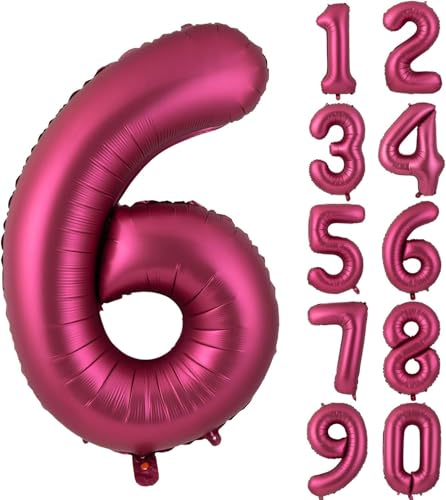 Zahlen 6 Ballons 40 Zoll Wein rot Luftballon 6 Burgund Folie Helium große Ballons für Geburtstag Party Jahrestag Dekorationen（Digital 6） von CHANGZHONG