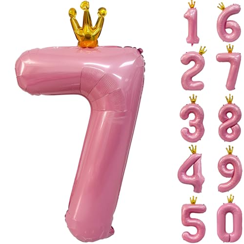 Zahlen 7 Luftballon 40 Zoll Rosa Zahl Ballons mit Krone Zahlenballons mit Krone Rosa Krone Ballon Zahlen 0-9 für Geburtstag Party Dekorationen Mädchen Geburtstag Dekor von CHANGZHONG