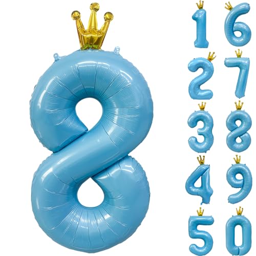 Zahlen 8 Luftballon 40 Zoll Blau Zahl Ballons mit Krone Zahlenballons mit Krone Blau Krone Ballon Zahlen 0-9 für Geburtstag Party Dekorationen Mädchen Jungen Geburtstag Dekor von CHANGZHONG