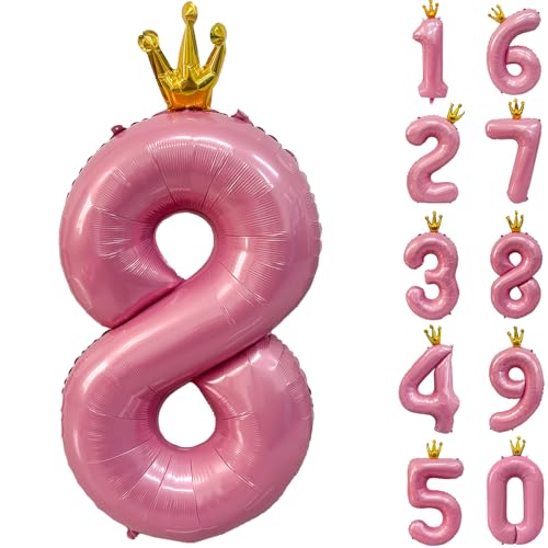 Zahlen 8 Luftballon 40 Zoll Rosa Zahl Ballons mit Krone Zahlenballons mit Krone Rosa Krone Ballon Zahlen 0-9 für Geburtstag Party Dekorationen Mädchen Geburtstag Dekor von CHANGZHONG