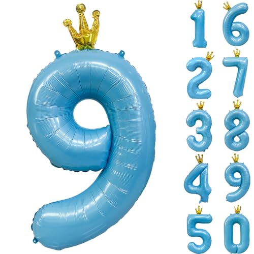 Zahlen 9 Luftballon 40 Zoll Blau Zahl Ballons mit Krone Zahlenballons mit Krone Blau Krone Ballon Zahlen 0-9 für Geburtstag Party Dekorationen Mädchen Jungen Geburtstag Dekor von CHANGZHONG