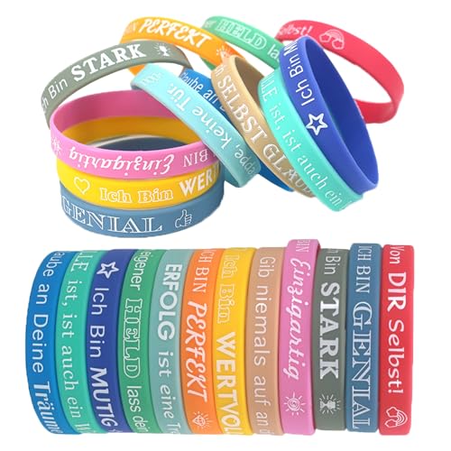 CHAOTEMAI 24 Stück Motivationsarmbänder Kinder Armbänder Kinder auf Deutsch Silikonarmband Abschiedsgeschenk Schüler Grundschule für Abschlussfeiern Vereinstreffen Teambuilding Jungen Mädchen CHAOTEMAI 24 Stück Motivationsarmbänder Kinder Armbänder Kinder auf Deutsch Silikonarmband Abschiedsgeschenk Schüler Grundschule für Abschlussfeiern Vereinstreffen Teambuilding Jungen Mädchen von CHAOTEMAI