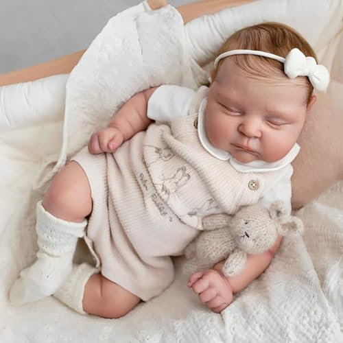 CHAREX Lebensechte Reborn Babypuppen - 55,9 cm schlafende realistische Neugeborene Baby Mädchen mit weichem gewichtetem Stoffkörper, echte Babypuppe Pfirsiche mit realistischen Adern, von CHAREX