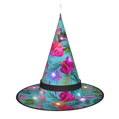 CHARMERM Hallo Hawaii Hexenhut Halloween mit LED-Lichtern Leuchtender Hexenhut für Damen von CHARMERM