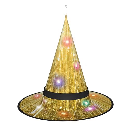 CHARMERM Halloween Hexenhüte Gold mit LED-Lichtern - Leuchtender Hexenhut für Damen von CHARMERM