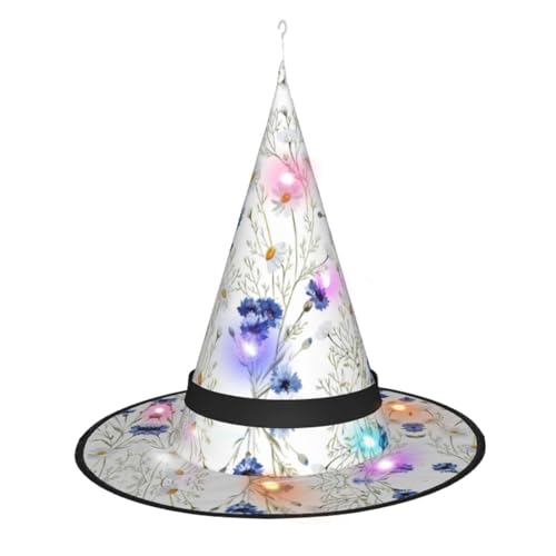 CHARMERM Halloween Hexenhüte Handgezeichnete Blumen mit LED-Lichtern für Halloween Dekorationen Damen Hexenhut Leuchtender Hexenhut von CHARMERM
