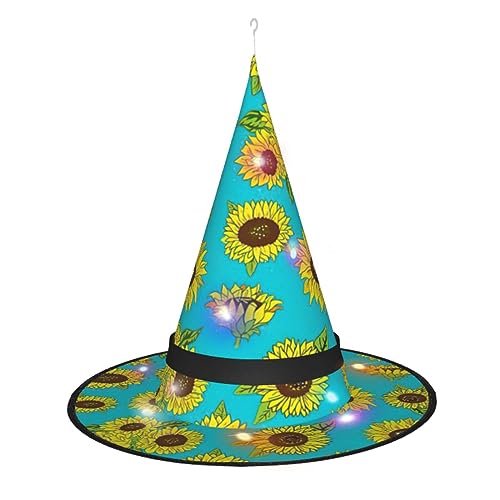 CHARMERM Halloween Hexenhüte mit LED-Lichtern - Hexenhut für Damen - Sonnenblumen von CHARMERM