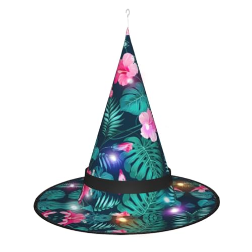 CHARMERM Hawaiianischer Hexenhut mit roten Blumen und LED-Lichtern für Damen von CHARMERM