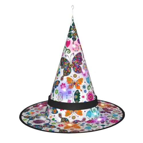 CHARMERM Hexenhüte mit LED-Lichtern und Blumenschmetterlingen für Frauen, beleuchteter Hexenhut für Damen CHARMERM Hexenhüte mit LED-Lichtern und Blumenschmetterlingen für Frauen, beleuchteter Hexenhut für Damen von CHARMERM