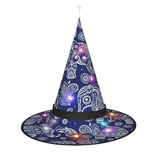 CHARMERM Hexenhut Bohemian Elefant Halloween mit LED-Lichtern, beleuchteter Hexenhut für Damen von CHARMERM