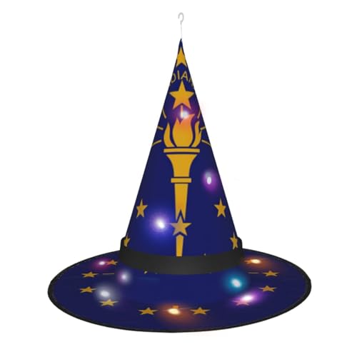 CHARMERM Hexenhut mit LED-Lichtern für Damen mit Indiana-Staatenflagge von CHARMERM