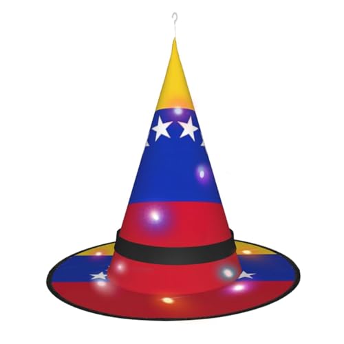 CHARMERM Venezuela-Flagge, Hexenhüte, Halloween, mit LED-Lichtern, Halloween-Dekoration, für Frauen, leuchtend, Hexenhut von CHARMERM