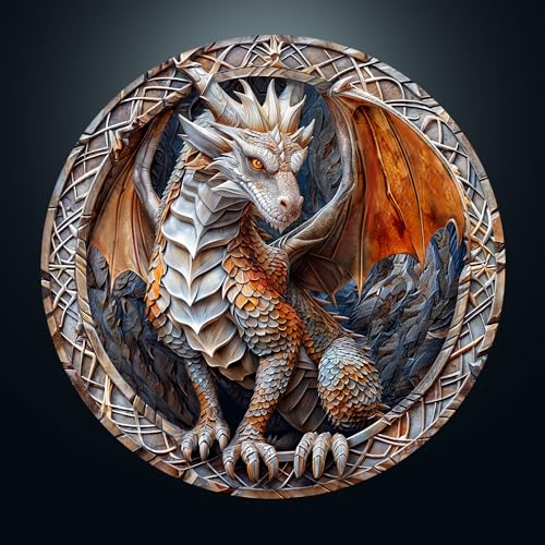CHARMIBLE Puzzle 1000 Teile Erwachsen, 1000 Teile 3D-Höhlendrache Impossible Rundes Puzzles, 67.5x67.5cm Blaue Papierkarte Unregelmäßige Einzigartige Jigsaw für Familie Freunde von CHARMIBLE