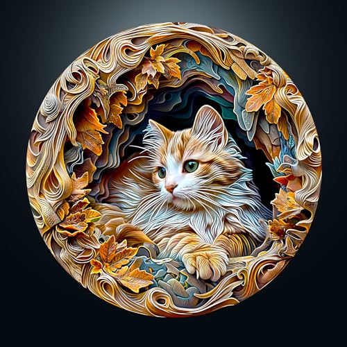 CHARMIBLE Puzzle 1000 Teile Erwachsen, 1000 Teile 3D-Katze Impossible Rundes Puzzle, 67.5x67.5cm Blaue Papierkarte Unregelmäßige Einzigartige Jigsaw für Familie Freunde von CHARMIBLE