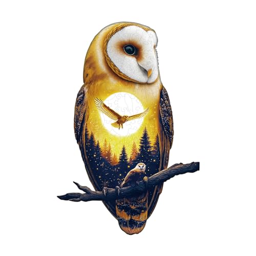 Holzpuzzle Erwachsene, 185 Teile Schneeeule im Mondschein Puzzles, 39.7 * 26.2cm Wood Puzzle, Unregelmäßige Einzigartige Tierform Holzpuzzles für Erwachsen, Schön Geschenk für Familie und Freunde von CHARMIBLE