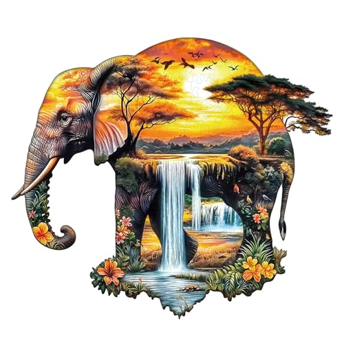 Holzpuzzle Erwachsene, 210 Teile Afrikanischer Elefant Puzzles, 34 * 29.7cm Wood Puzzle, Unregelmäßige Einzigartige Tierform Holzpuzzles für Erwachsen, Schön Geschenk für Familie und Freunde von CHARMIBLE