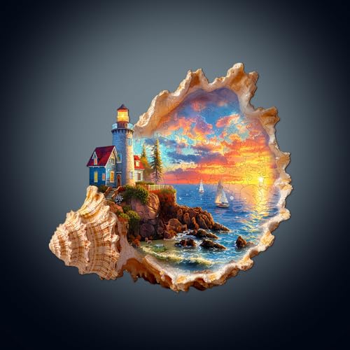 Holzpuzzle Erwachsene, 210 Teile Sonnenuntergang durch die Seaside Holz Puzzle Erwachsen, Unregelmäßige Einzigartige Holzpuzzle Tierform, Weihnachts Geschenke für Familie Freunde (34 * 32.7cm) von CHARMIBLE