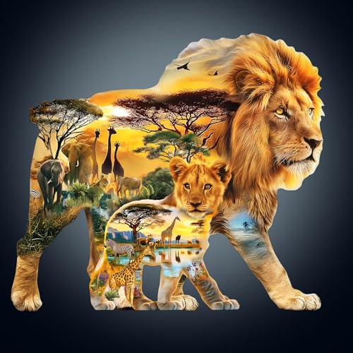 Holzpuzzle Erwachsene, 215 Teile Afrikanische Lions Holz Puzzle Erwachsen, Unregelmäßige Einzigartige Holzpuzzle Tierform, Weihnachts Geschenke für Familie Freunde (34 * 30.1cm) von CHARMIBLE