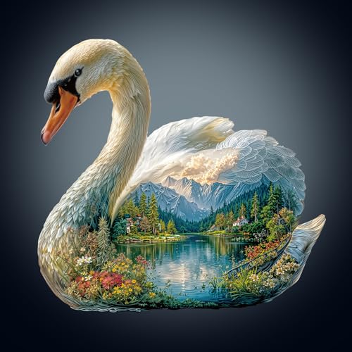 Holzpuzzle Erwachsene, 215 Teile Swan Dream Holz Puzzle Erwachsen, Unregelmäßige Einzigartige Holzpuzzle Tierform, Weihnachts Geschenke für Familie Freunde (34 * 32.3cm) von CHARMIBLE