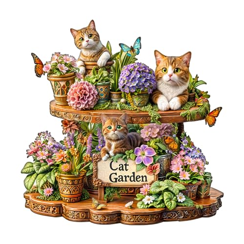 Holzpuzzle Erwachsene, 235 Teile Katzengarten Puzzles, 34 * 33.6cm Wood Puzzle, Unregelmäßige Einzigartige Tierform Holzpuzzles für Erwachsen, Schön Geschenk für Familie und Freunde von CHARMIBLE