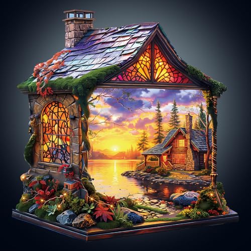 Holzpuzzle Erwachsene, 250 Teile Sonnenuntergangshütte Puzzles, 34 * 33.2cm Wood Puzzle, Unregelmäßige Einzigartige Tierform Holzpuzzles für Erwachsen, Schön Geschenk für Familie und Freunde von CHARMIBLE