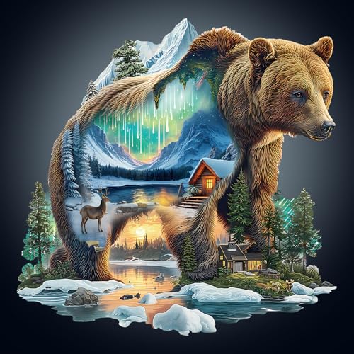 Holzpuzzle Erwachsene, 250 Teile Wolfskönig Herbst Puzzles, 34 * 33.6cm Wood Puzzle, Unregelmäßige Einzigartige Tierform Holzpuzzles für Erwachsen, Schön Geschenk für Familie und Freunde von CHARMIBLE