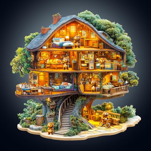 Holzpuzzle Erwachsene, 255 Teile Bärenhaus Puzzles, 34 * 33.9cm Wood Puzzle, Unregelmäßige Einzigartige Tierform Holzpuzzles für Erwachsen, Schön Geschenk für Familie und Freunde von CHARMIBLE