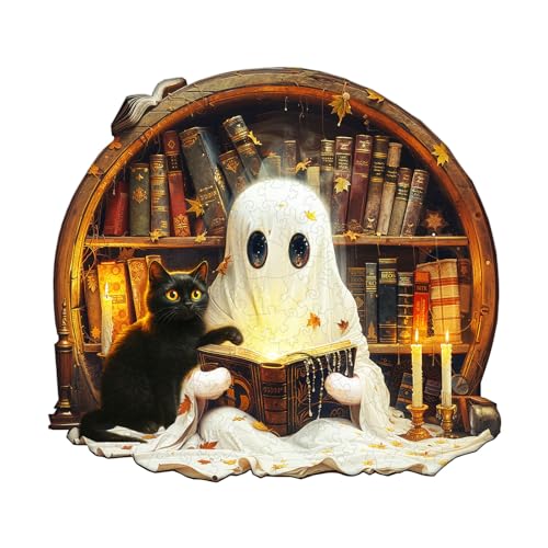 Holzpuzzle Erwachsene, 275 Teile Schwarze Katzengeschichten Puzzles, 34 * 31.1cm Wood Puzzle, Unregelmäßige Einzigartige Tierform Holzpuzzles für Erwachsen, Schön Geschenk für Familie und Freunde von CHARMIBLE