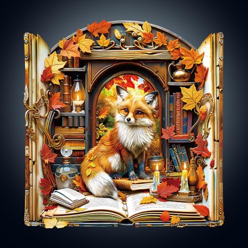 Holzpuzzle Erwachsene, 280 Teile Bücherregal Fox Holz Puzzle Erwachsen, Unregelmäßige Einzigartige Holzpuzzle Tierform, Weihnachts Geschenke für Familie Freunde (32 * 30.9cm) von CHARMIBLE