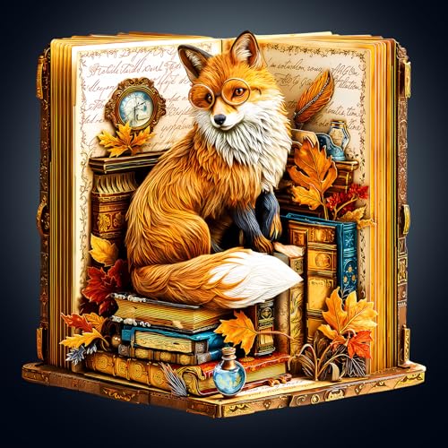Holzpuzzle Erwachsene, 300 Teile Buch Fox Holz Puzzle Erwachsen, Unregelmäßige Einzigartige Holzpuzzle Tierform, Weihnachts Geschenke für Familie Freunde (34 * 32.7cm) von CHARMIBLE