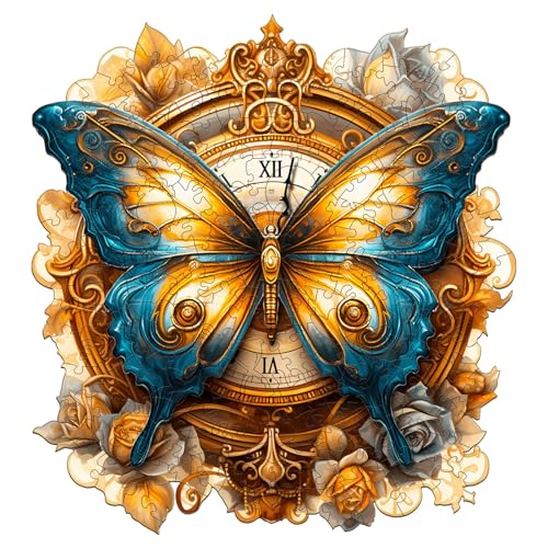 Holzpuzzle Erwachsene, 270 Teile Schmetterlingsuhr, 34x31.7cm Wooden Puzzle, Unregelmäßige Einzigartige Holz Puzzle Tierform Mit Geschenkbox Aus Holz von CHARMIBLE