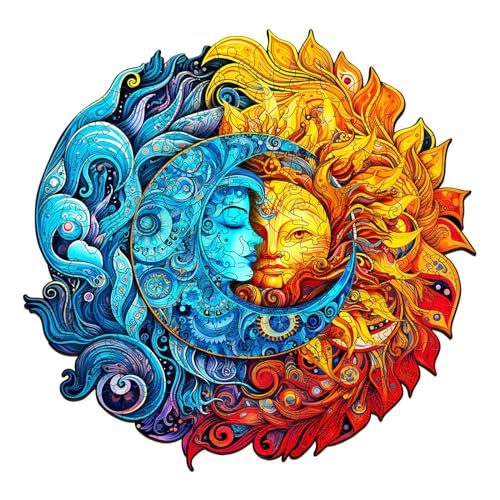 Holzpuzzle Erwachsene, 250 Teile Sonne Mond Holz Puzzle Erwachsene, 34x33.1cm Wooden Puzzle, Unregelmäßige Einzigartige Puzzle, Holzpuzzle Tierform, Holz Puzzle Mit Geschenkbox Aus Holz von CHARMIBLE