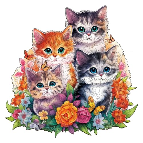Holzpuzzle Erwachsene, 300 Teile Süße Katze Puzzles, 34x33.8cm Wood Puzzle, Unregelmäßige Einzigartige Tierform Holzpuzzles für Erwachsen, Schön Geschenk für Familie und Freunde von CHARMIBLE