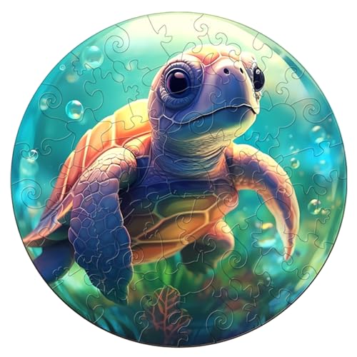 Holzpuzzle Kinder, 50 Teile Schildkröte Holz Puzzle Geburtstagsgeschenk für Kinder, 29x29cm Wooden Puzzle, Unregelmäßige Einzigartige Puzzle, Holzpuzzle Tierform, Holz Puzzle Mit Box von CHARMIBLE