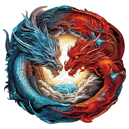 Holzpuzzle Erwachsene, 300 Teile Yin Yang Drache Holz Puzzle Erwachsene, 32.9x31.6cm Wooden Puzzle, Unregelmäßige Einzigartige Holzpuzzle Tierform Mit Geschenkbox Aus von CHARMIBLE