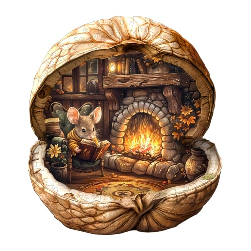 Holzpuzzles für Erwachsene, 265 Stück Maus-Walnusshaus-Holzpuzzle, einzigartige Tierform-Puzzles mit Holzbox, 34 x 30,3 cm, Holzpuzzle für Familienspiel und Geburtstagsgeschenke für Freund von CHARMIBLE