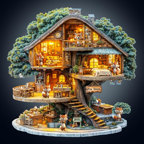 Holzpuzzles für Erwachsene, 270 Teile, Fuchshaus-Holzpuzzle, einzigartige Tierform-Puzzles mit Holzbox, 34 x 34 cm, Holzpuzzle für Familienspiel und Geburtstagsgeschenke für Freund Holzpuzzles für Erwachsene, 270 Teile, Fuchshaus-Holzpuzzle, einzigartige Tierform-Puzzles mit Holzbox, 34 x 34 cm, Holzpuzzle für Familienspiel und Geburtstagsgeschenke für Freund von CHARMIBLE